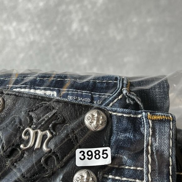 Miss Me Jeans Womens Size 28 Signature Rise Boot Dark Blue Wash Bejazzled - Picture 16 of 16